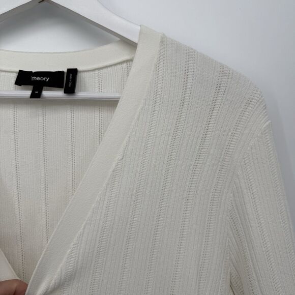 Theory Open Knit White & Tan Cardigan Top Preppy Designer Size Medium - Picture 10 of 10